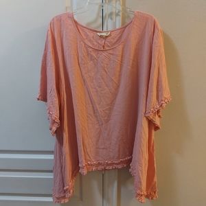 Aveology Women's 100% Viscose Pink Ruffle Hem Turnic Top Size 26/28